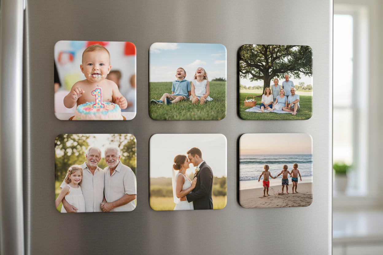 paquete de 6 foto iman de 2x2, en el refrigerador con fotos de la familia 